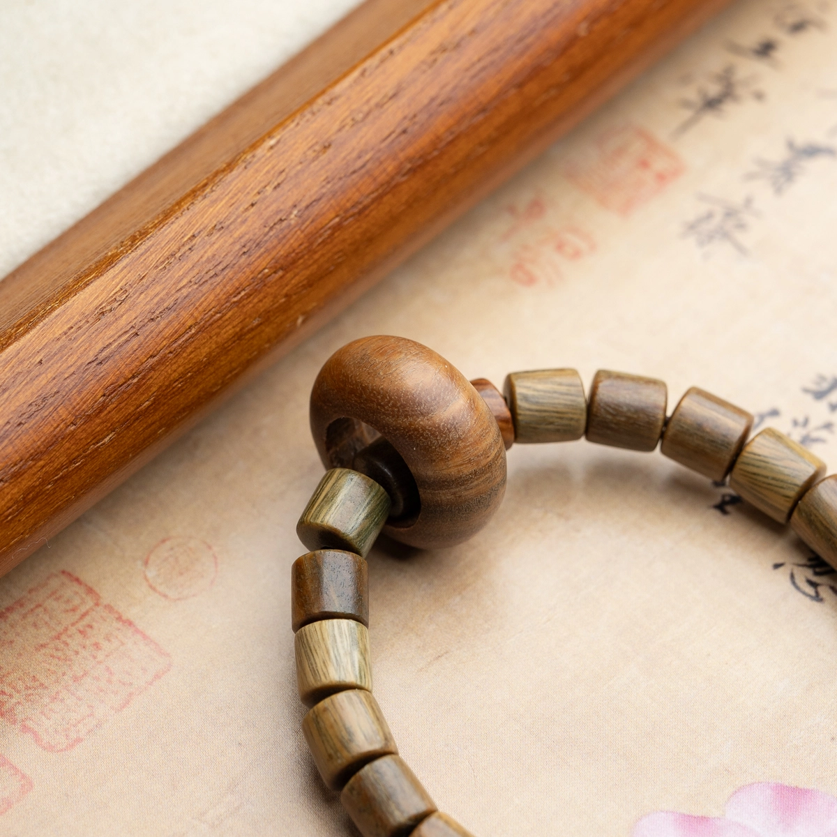 仙源 福字滴溜原创设计木质文玩  新中式国风八方来财转运双圈好运 绿檀 手串 男女同款情侣款