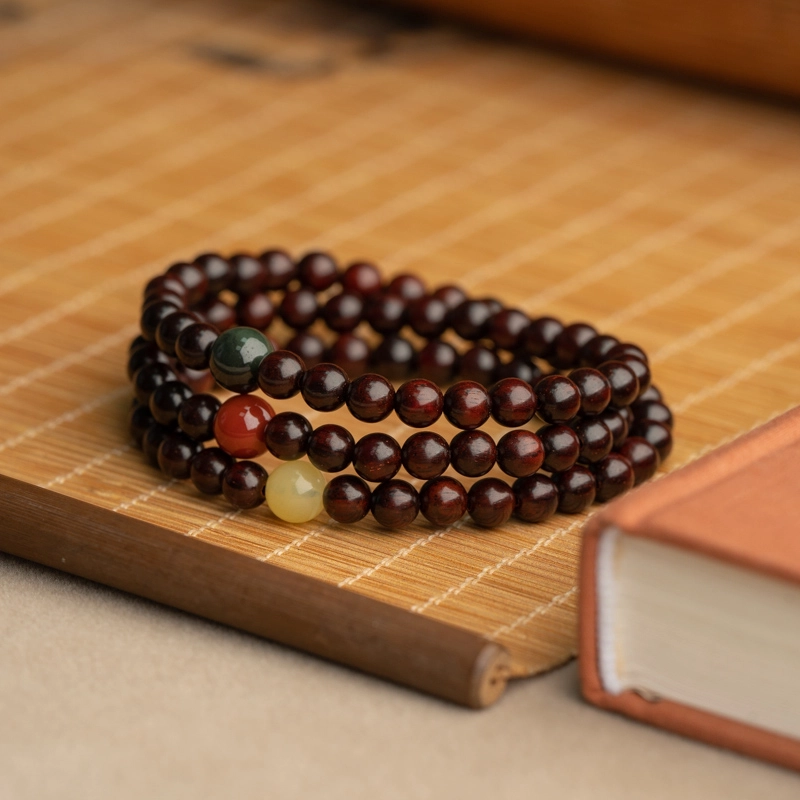 仙源 复古新中式 文玩佛珠念珠多圈平安福百搭饰品 木作 手串 男女同款情侣款 紫檀
