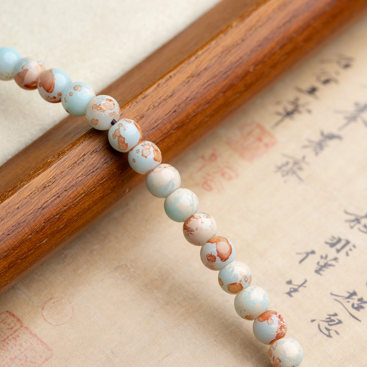 仙源 福字滴溜原创设计木质文玩  新中式国风八方来财转运双圈好运 绿檀 手串 男女同款情侣款