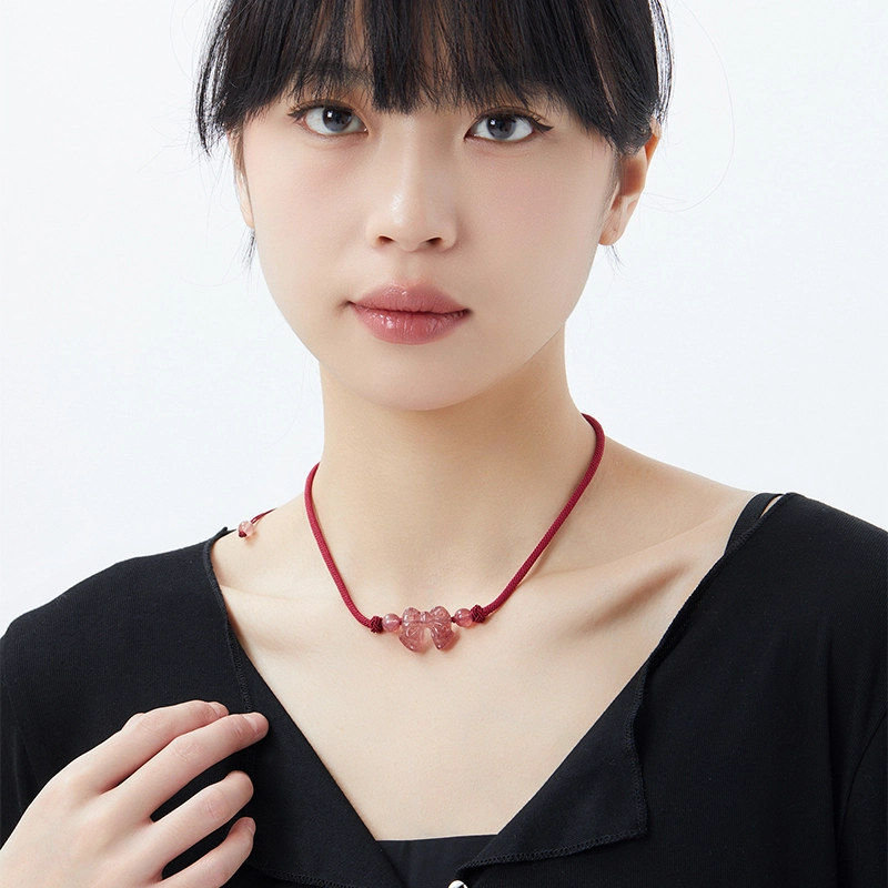 六珍堂 蝴蝶结国潮立体可爱编织 水晶 玉石项链 女款
