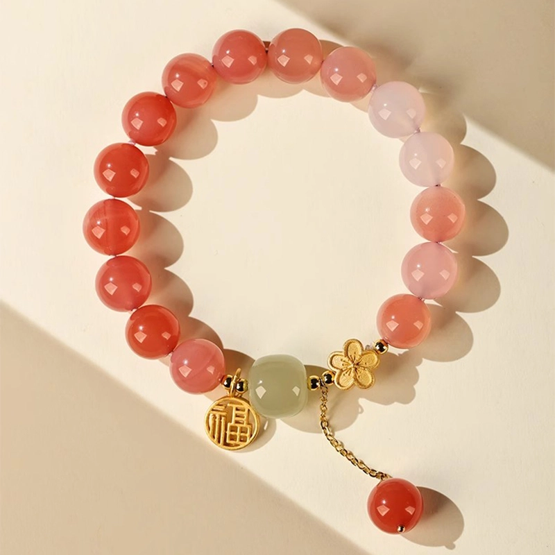 六珍堂 桃花 福牌 渐变粉系 高级感小众 玛瑙 手串 女款 #精美礼盒