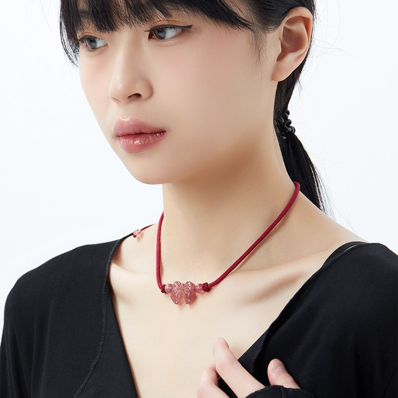 六珍堂 蝴蝶结国潮立体可爱编织 水晶 玉石项链 女款