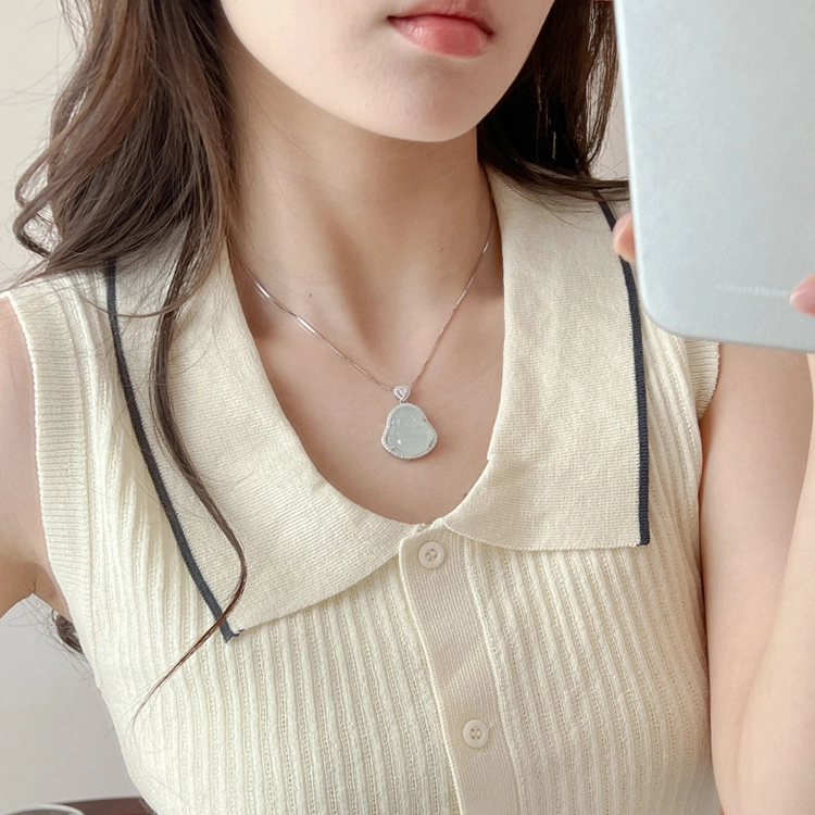 六珍堂 中国风经典款爱心弥勒佛新中式佛公 玉髓 玉石项链 女款