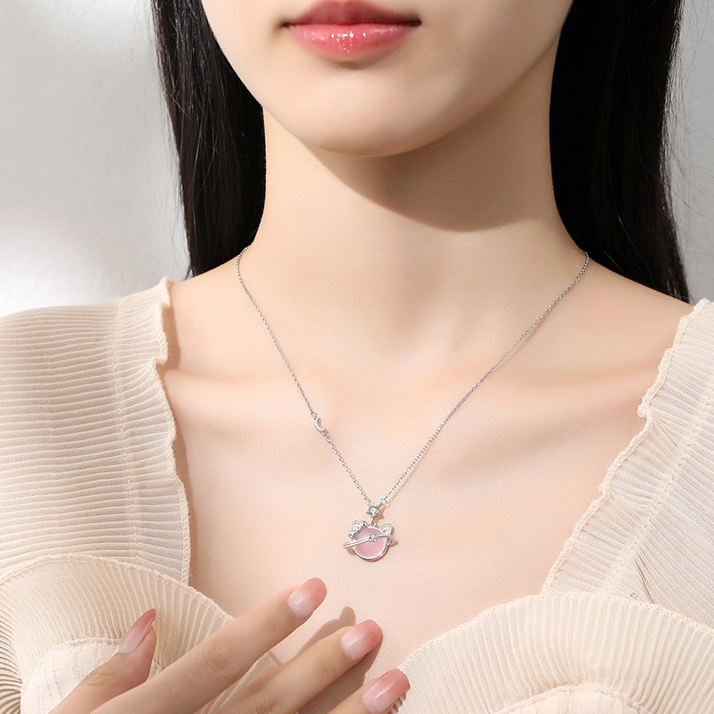 六珍堂 新中式小众设计感星球猫咪 玉髓 玉石项链 女款