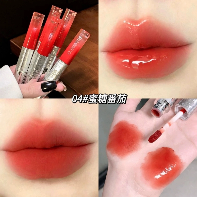 莎琪诺 炫色双头唇哑光雾面不易掉色持妆口红雨衣水光唇釉 镜面 易上色