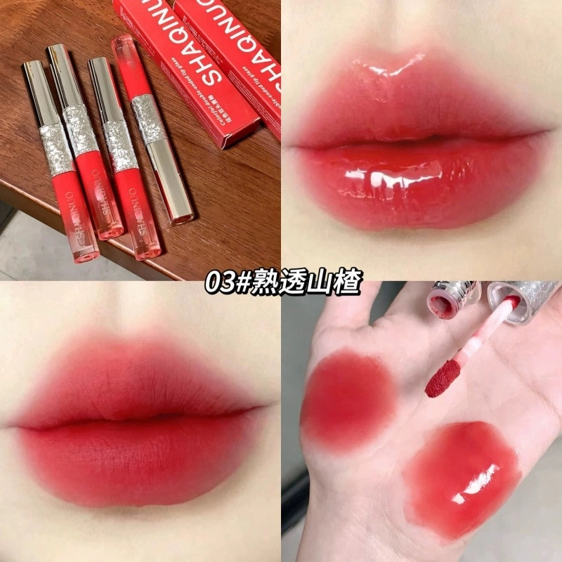 莎琪诺 炫色双头唇哑光雾面不易掉色持妆口红雨衣水光唇釉 镜面 易上色