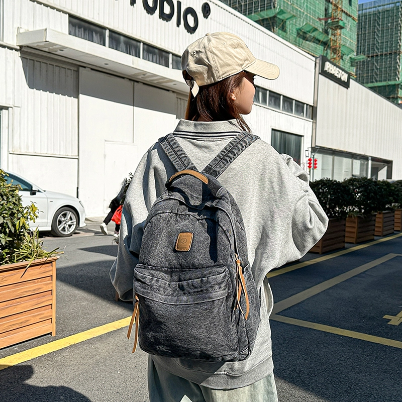 泰克森 大容量 潮流 时尚 牛仔布 双肩包 男女同款情侣款 黑色/浅蓝色/蓝色