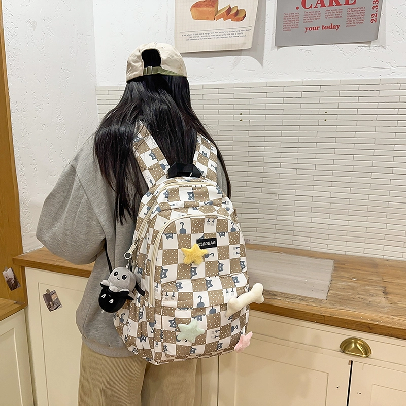 泰克森 时尚大容量休闲 尼龙 双肩包 男女同款情侣款 黑色/粉红色/卡其色/绿色