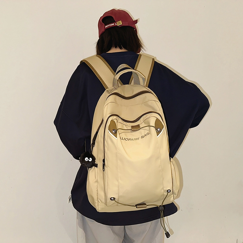 泰克森 时尚休闲 尼龙 双肩包 大号 男女同款情侣款 米白色/黑色/卡其色/蓝色