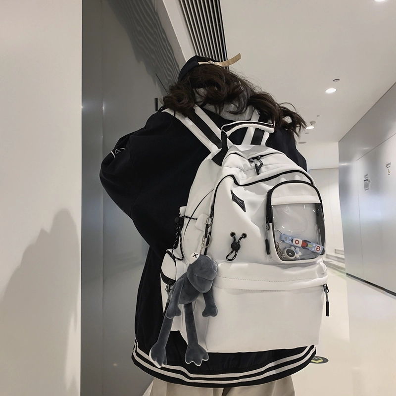 泰克森 大容量简约出行背包 尼龙 双肩包 男女同款情侣款 白色/黑色