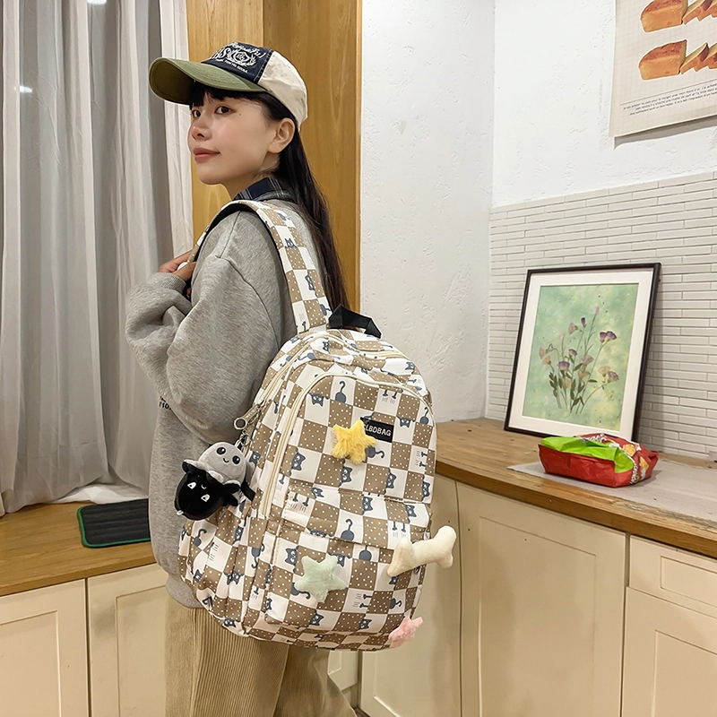 泰克森 时尚大容量休闲 尼龙 双肩包 男女同款情侣款 黑色/粉红色/卡其色/绿色