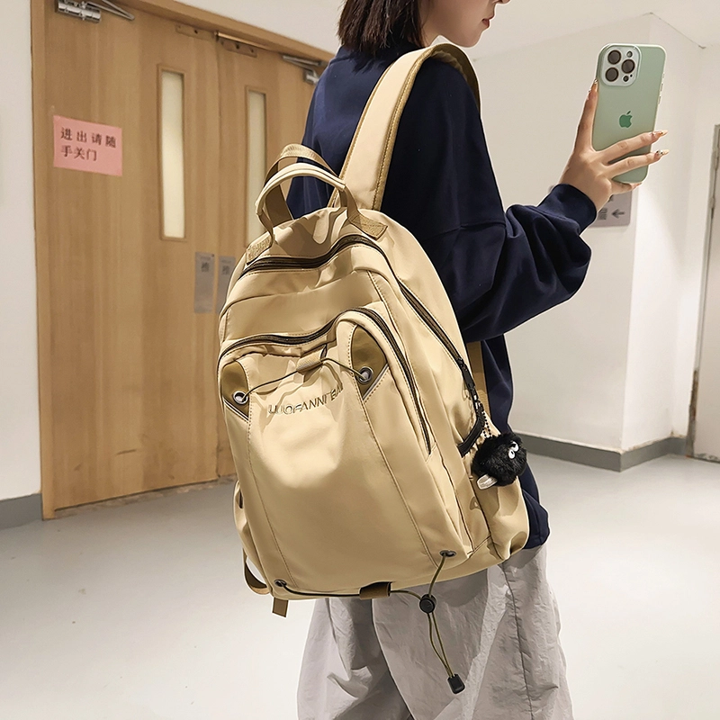 泰克森 时尚休闲 尼龙 双肩包 大号 男女同款情侣款 米白色/黑色/卡其色/蓝色