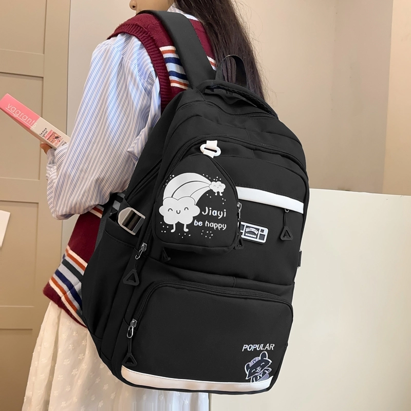 泰克森 纯色简约刺绣字母休闲拼接 尼龙 双肩包 常规 男女同款情侣款 黑色/蓝色/粉色/绿色/紫色