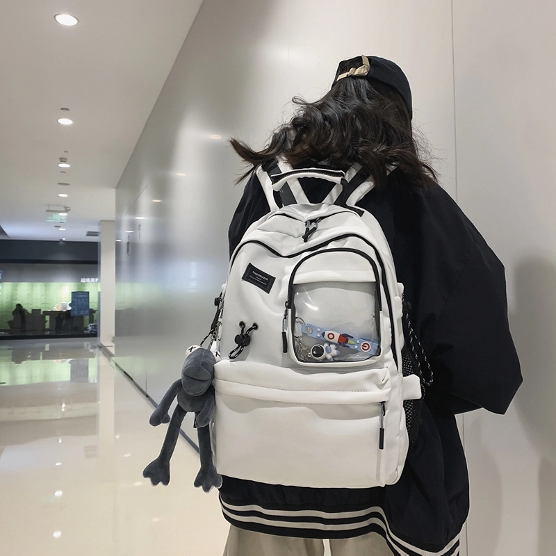 泰克森 大容量简约出行背包 尼龙 双肩包 男女同款情侣款 白色/黑色