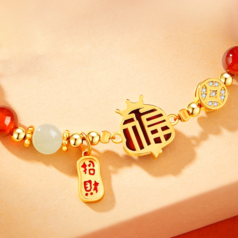 中国黄金 央创时尚 红运灵蛇 本命年 纳福牌 新中式国潮 小众设计感 简约百搭#好运 玛瑙 手链 女款