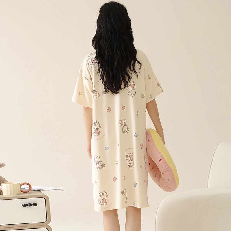 顶瓜瓜 卡通印花套头短袖睡裙 女款 杏色