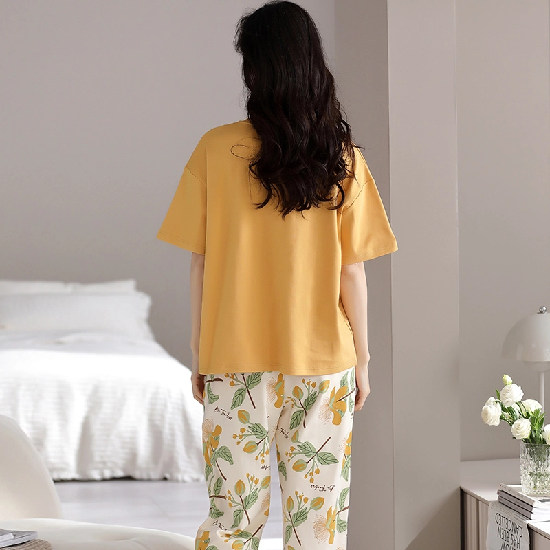 顶瓜瓜 纯棉宽松家居服短袖长裤休闲可外穿大码宽松睡衣套装 女款 图片色