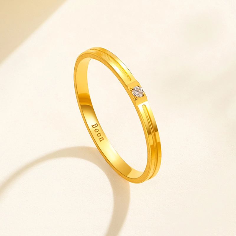 【可定制刻字】 贝灵珠宝 星芒 镶钻石 足金指环 一口价 黄金戒指 女款