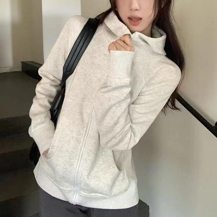 美丽衣橱 美式复古修身外套显瘦纯欲风辣妹连帽瑜伽服卫衣 女款 灰色