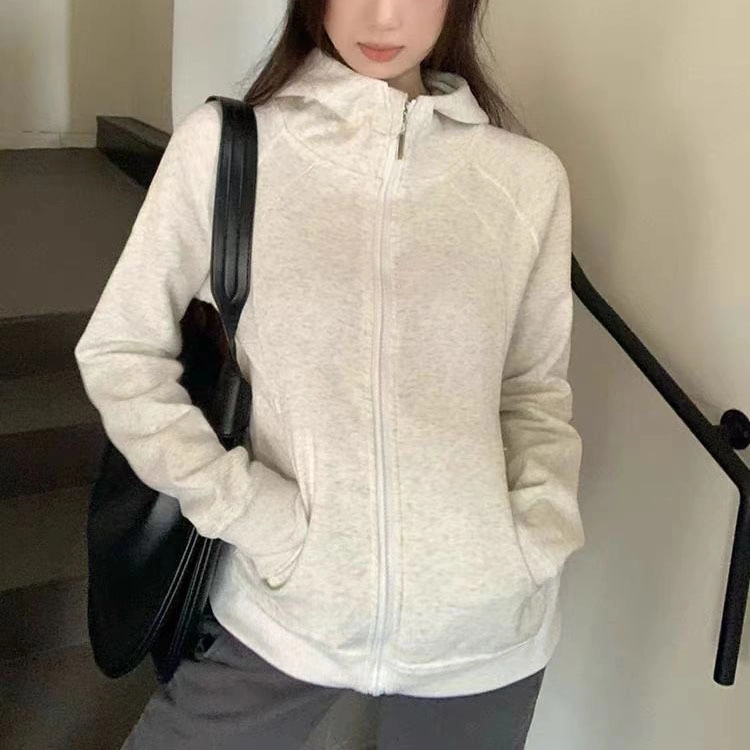 美丽衣橱 美式复古修身外套显瘦纯欲风辣妹连帽瑜伽服卫衣 女款 灰色
