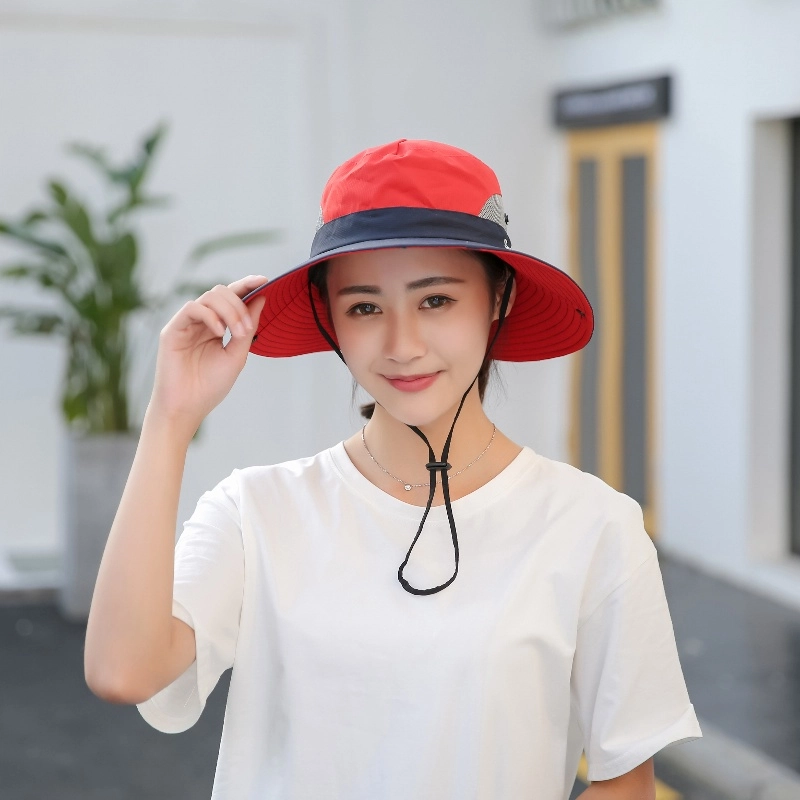 祎步康 女士户外马尾孔 防晒大檐太阳帽透气登山帽 涤纶 渔夫帽 男女同款情侣款