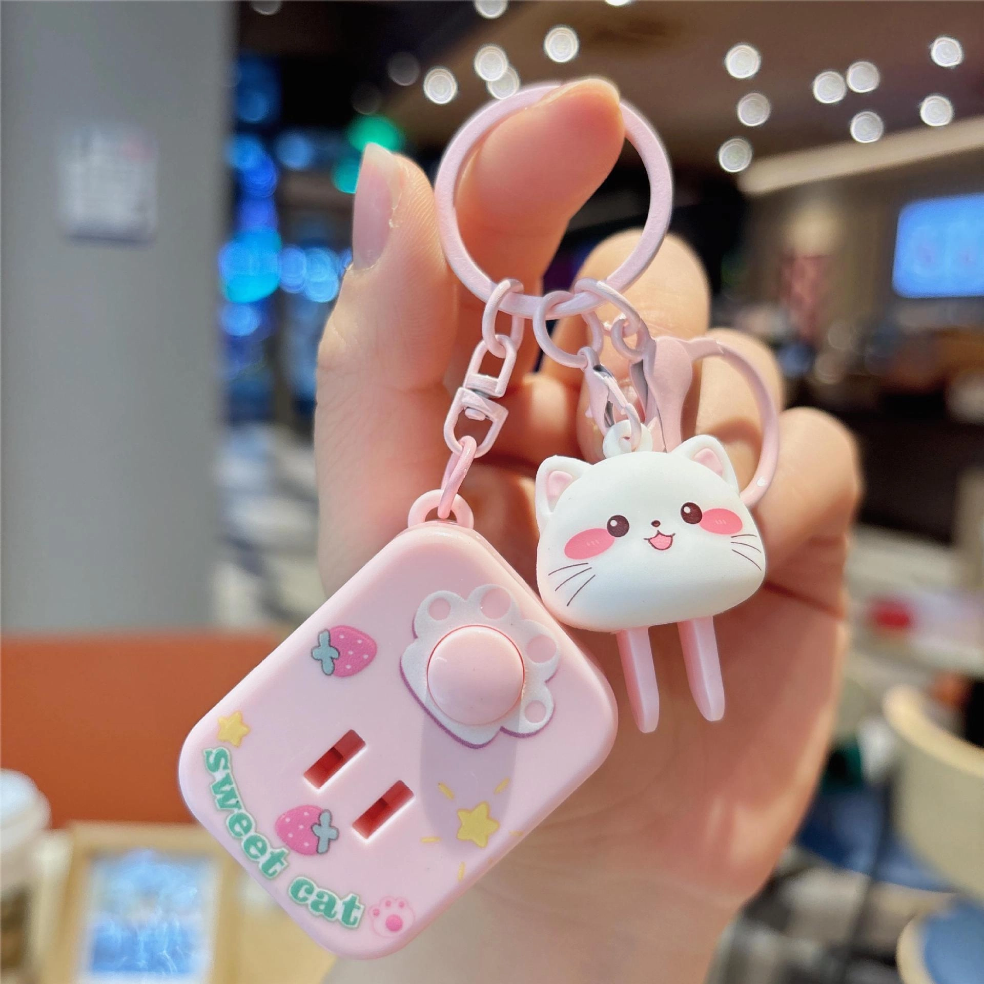 祎步康 卡通创意趣味猫咪音乐插座钥匙扣解压可爱青蛙包包小 塑料 挂件 男女同款情侣款