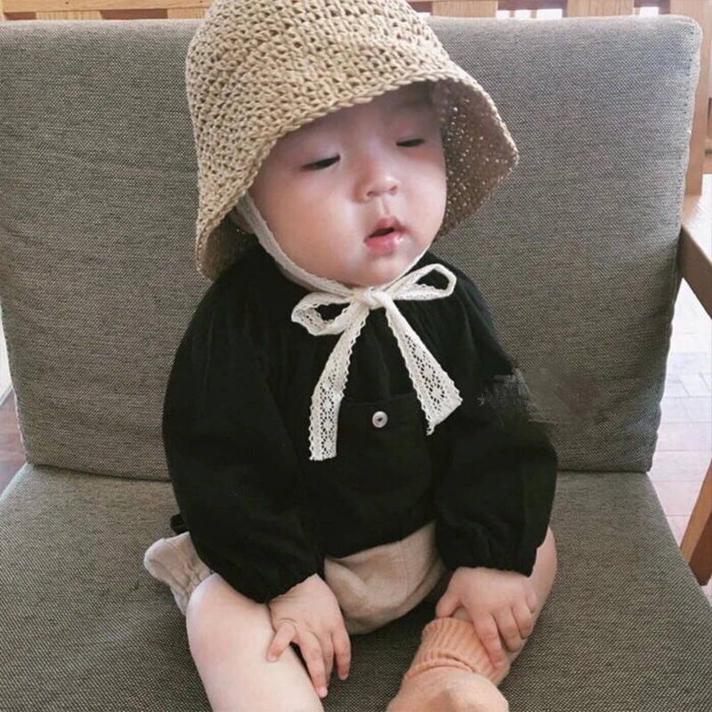 祎步康 宝宝草帽女夏季婴儿遮阳帽春夏薄款太阳帽子 仿纸草 防晒帽 儿童款