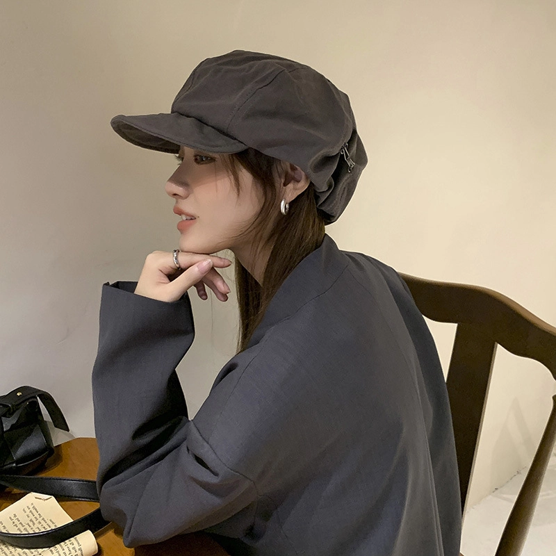祎步康 日系薄款贝雷帽女韩版文艺复古报童帽潮云朵八角帽休闲街头画家帽 棉 帽子 女款
