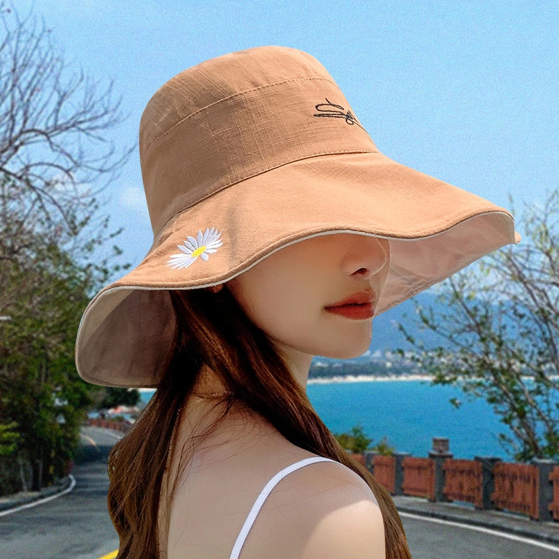 祎步康 夏季双面小雏菊韩版大帽檐太阳帽户外防晒帽遮阳帽 涤纶 渔夫帽 女款