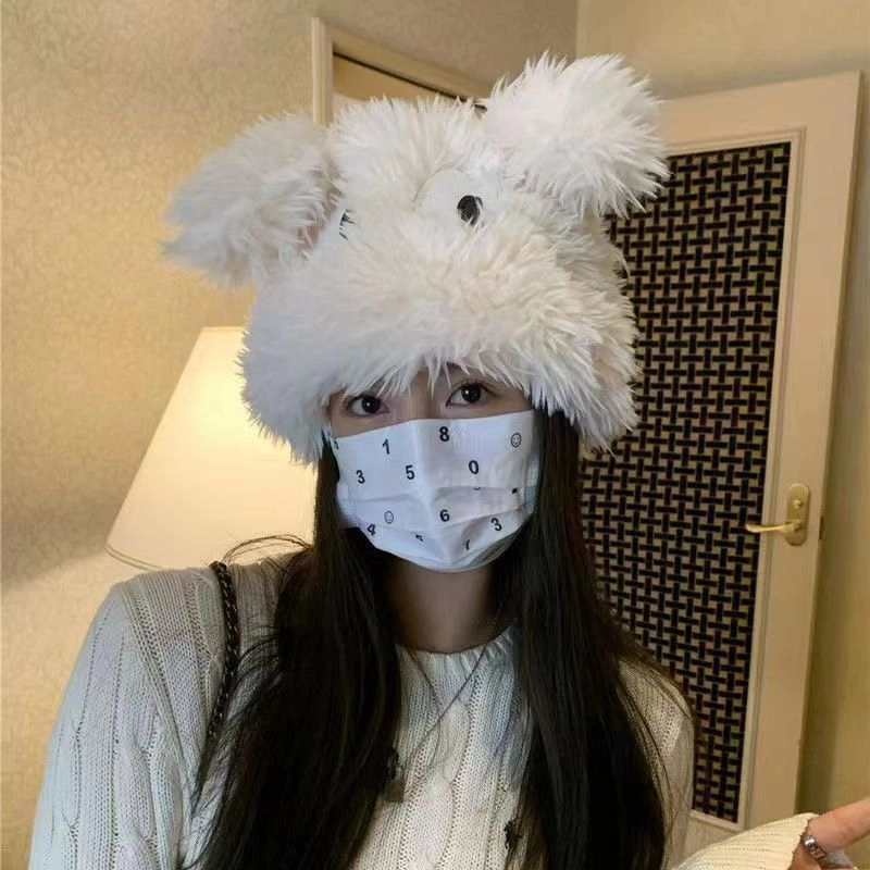 祎步康 甜美加厚保暖套头护耳包头帽可爱搞怪大眼狗 绒线 绒线帽 女款