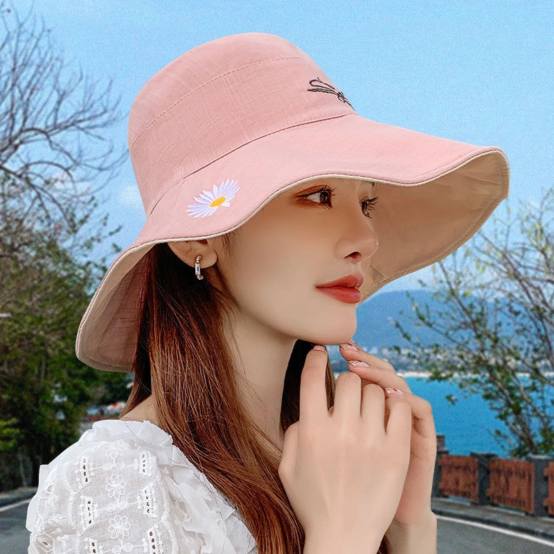 祎步康 夏季双面小雏菊韩版大帽檐太阳帽户外防晒帽遮阳帽 涤纶 渔夫帽 女款