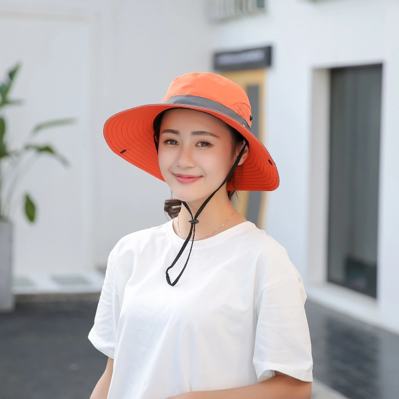 祎步康 女士户外马尾孔 防晒大檐太阳帽透气登山帽 涤纶 渔夫帽 男女同款情侣款