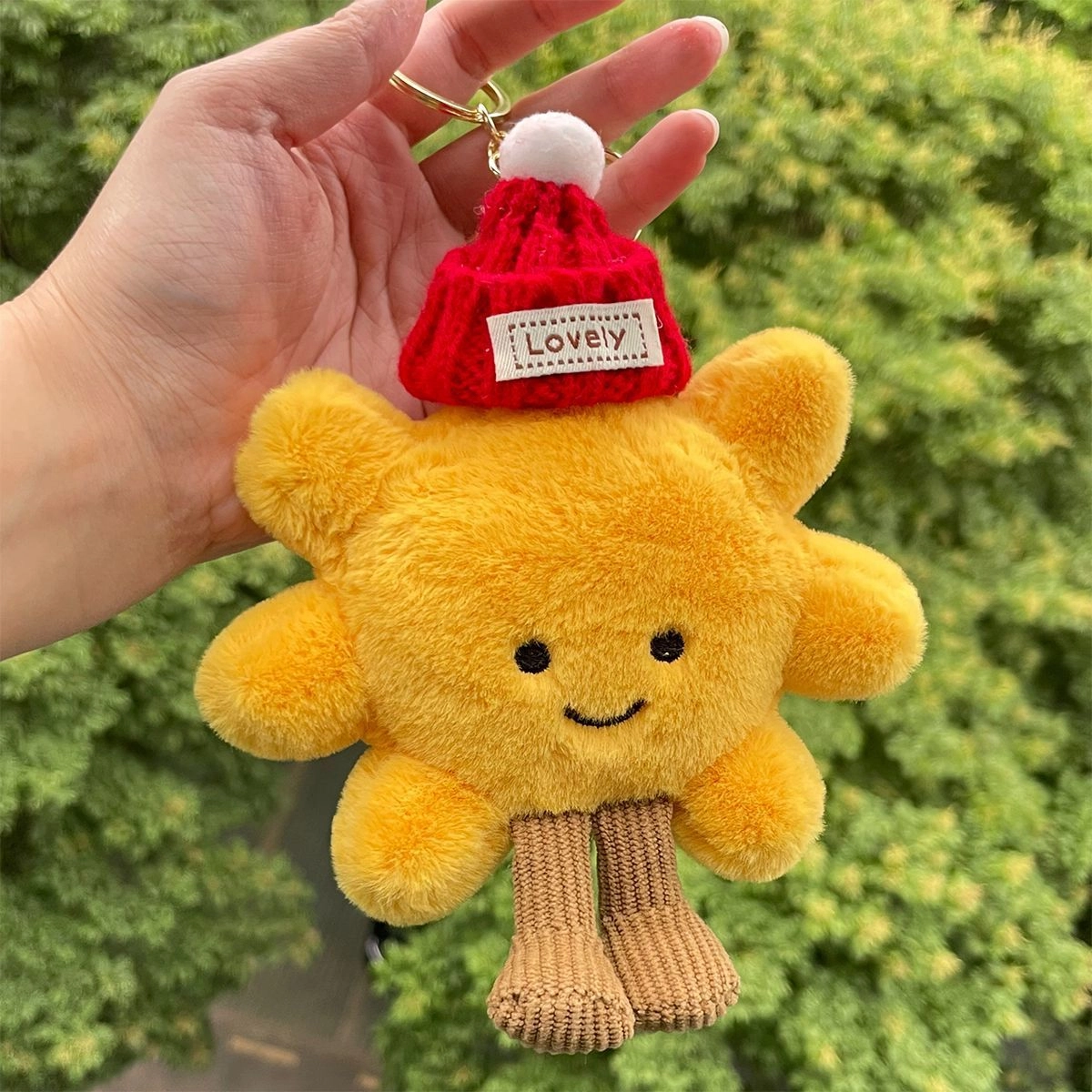 祎步康 创意微笑太阳花戴帽子泳镜治愈仔钥匙扣可爱精致挂饰 毛绒 挂件 男女同款情侣款