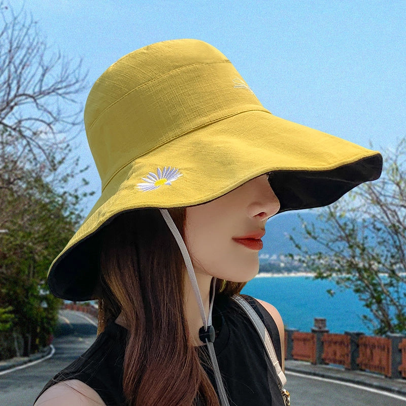 祎步康 夏季双面小雏菊韩版大帽檐太阳帽户外防晒帽遮阳帽 涤纶 渔夫帽 女款