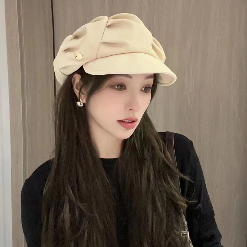祎步康 云朵帽显脸小褶皱韩版小八角帽大头围 聚酯纤维 贝雷帽 女款