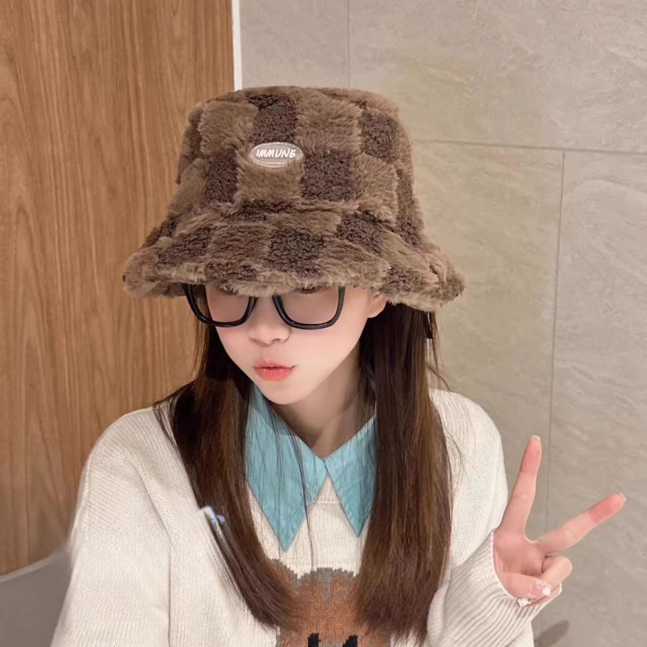 祎步康 加厚保暖防寒防风韩版秋冬季 兔毛混纺 渔夫帽 女款