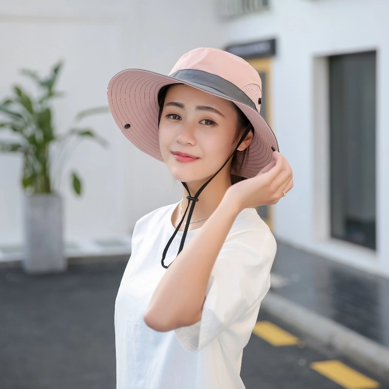 祎步康 女士户外马尾孔 防晒大檐太阳帽透气登山帽 涤纶 渔夫帽 男女同款情侣款