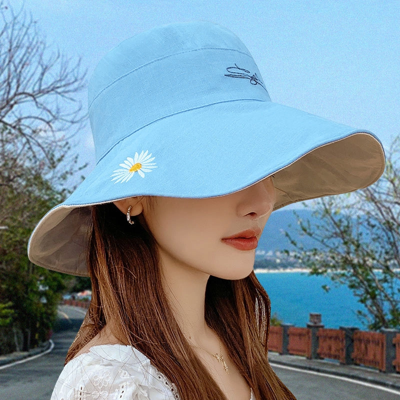 祎步康 夏季双面小雏菊韩版大帽檐太阳帽户外防晒帽遮阳帽 涤纶 渔夫帽 女款