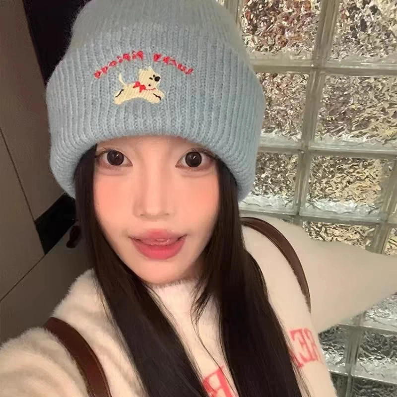 祎步康 韩系小狗针织毛线帽秋冬季柔软时尚百搭显脸小保暖 腈纶 帽子 男女同款情侣款