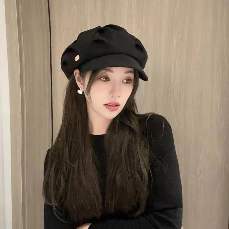 祎步康 云朵帽显脸小褶皱韩版小八角帽大头围 聚酯纤维 贝雷帽 女款