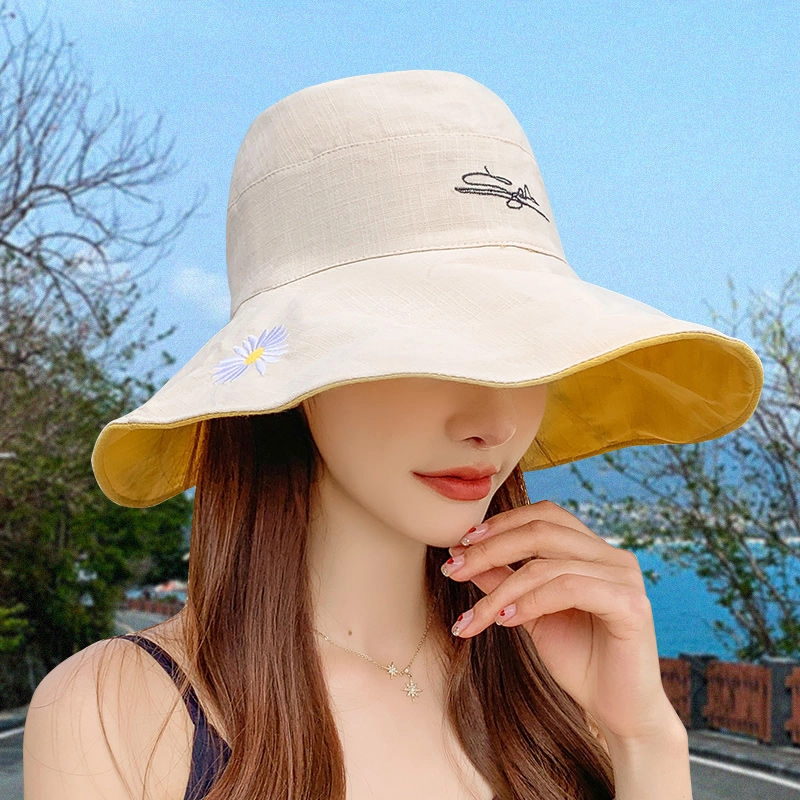 祎步康 夏季双面小雏菊韩版大帽檐太阳帽户外防晒帽遮阳帽 涤纶 渔夫帽 女款