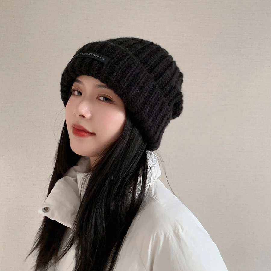 祎步康 大头围显脸小 灰色粗针织秋冬黑色 绒线帽 男女同款情侣款