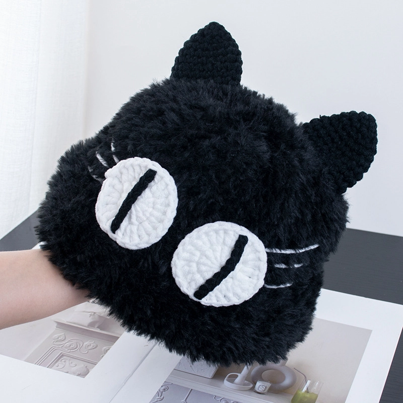 祎步康 秋冬季猫咪大眼毛绒质感加厚保暖大头围百搭 聚酯纤维 绒线帽 男女同款情侣款