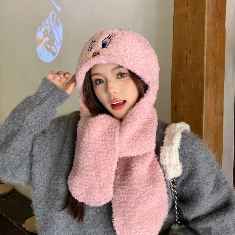 祎步康 毛绒可爱小鸭子针织卡通保暖 涤纶 绒线帽 女款