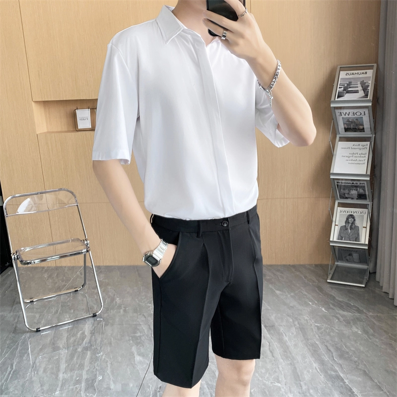 寻星记 美式韩版冰丝男士夏季高级感抗皱免烫商务休闲短袖衬衣衬衫 男女同款