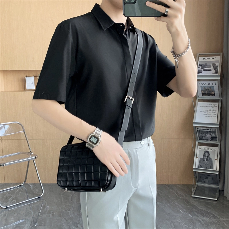 寻星记 美式韩版冰丝男士夏季高级感抗皱免烫商务休闲短袖衬衣衬衫 男女同款