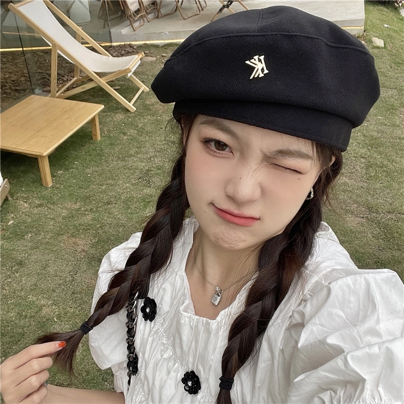 优幽兰 小众穿搭大头围帽子秋冬季韩版显脸小学生百搭休闲画家帽纯色防风防寒保暖报童帽 聚酯纤维 贝雷帽 女款