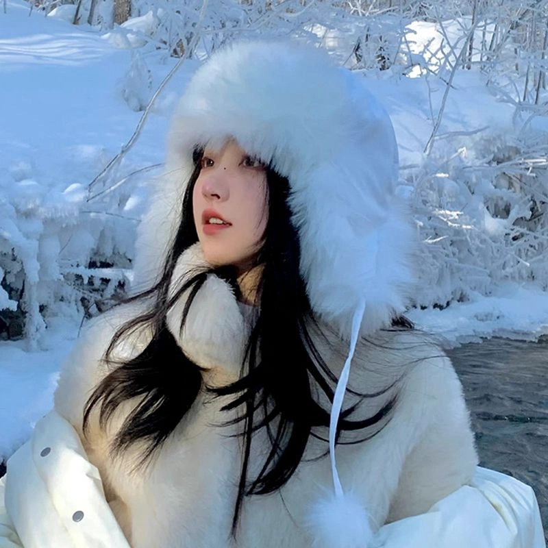 优幽兰 显脸小毛绒加绒加厚针织滑雪防风防寒 雷锋帽 女款
