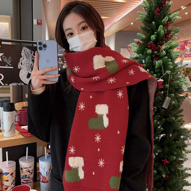 优幽兰 红色经典款防风防寒护脖子保暖小众高级感 绒线围巾 女款