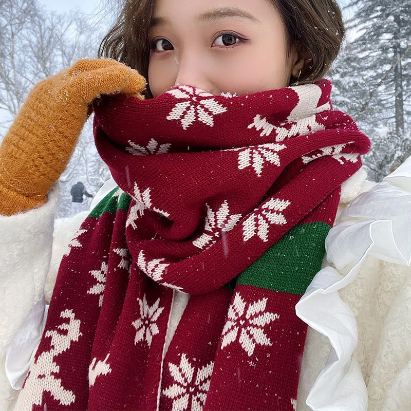 优幽兰 新年氛围感 秋冬季百搭潮流时尚仿羊绒加厚保暖护脖子大牌经典款防风防寒 绒线围巾 女款